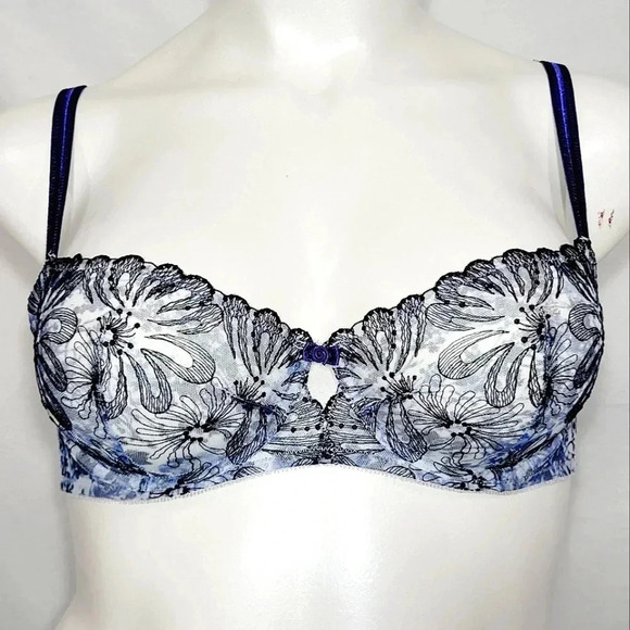 42G Paramour 115009 Ellie Demi Unlined Lace Underwire Bra Blue Blossoms NWT - Picture 1 of 11